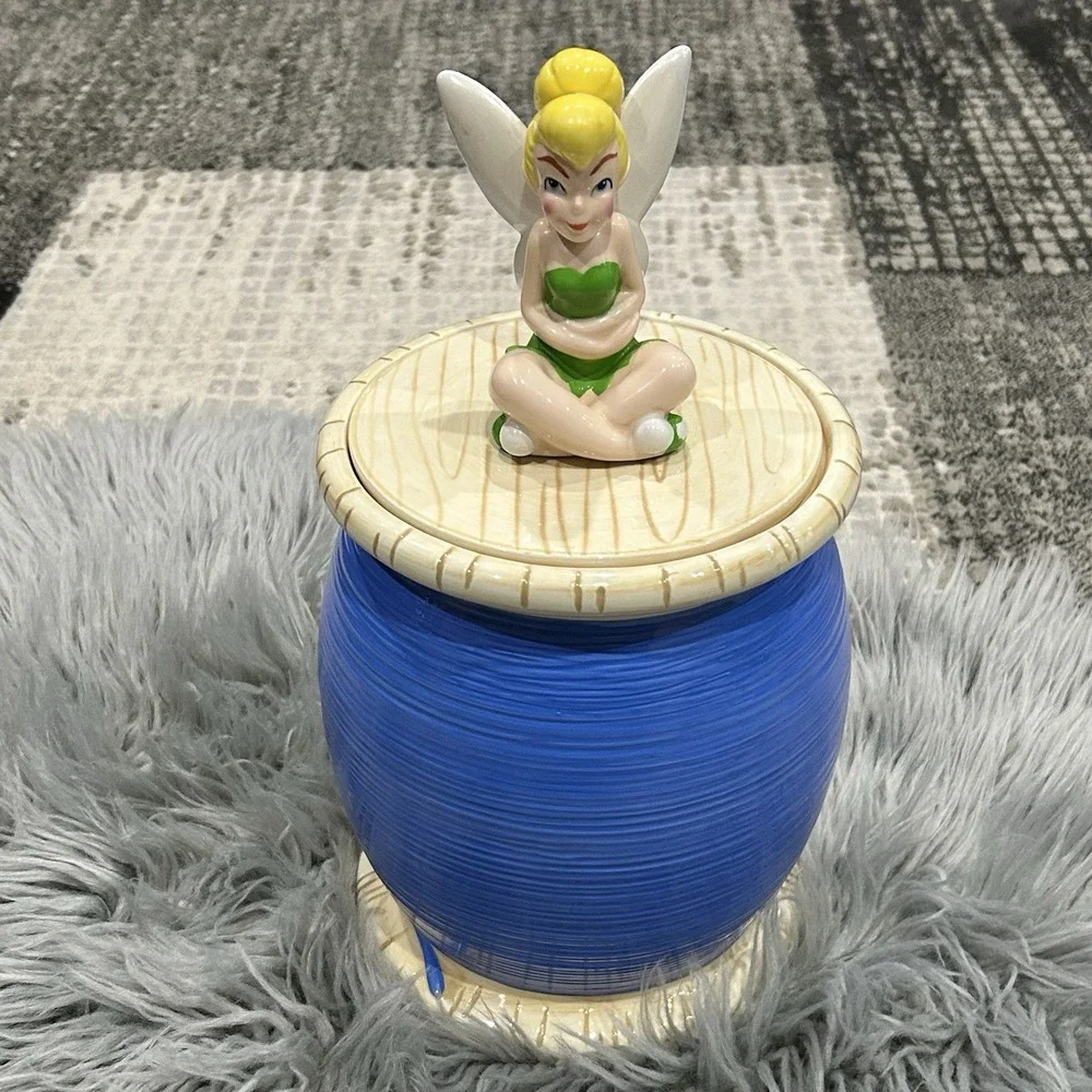 Disney Tinker Bell Sitting on Blue‎ Spool of Thread Cookie Jar